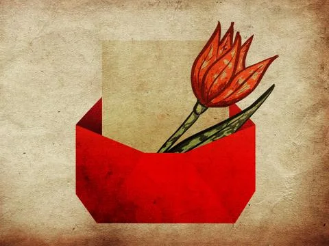 Envelope with tulip grunge background Stock Illustration