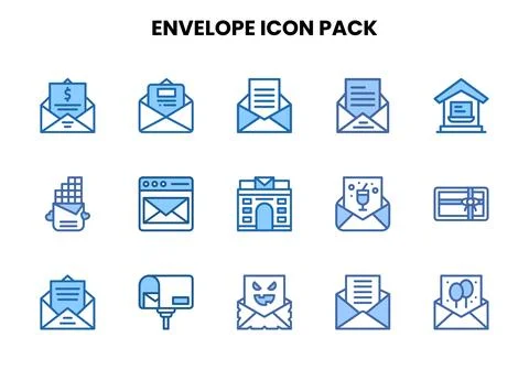 Envelope Two Colour Bundle Icons Pack 库存插图