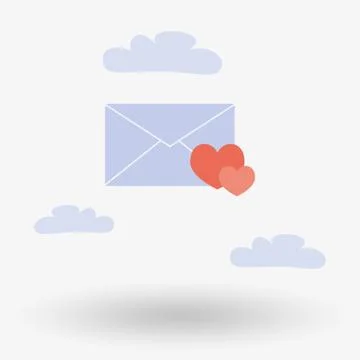 Envelope with two hearts in the clouds Stock Illustration