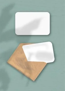 An envelope with two sheets of textured white paper on the green background o Stock Illustration