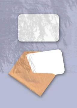 An envelope with two sheets of textured white paper on the violet background  Stock Illustration