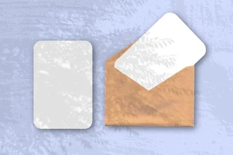 An envelope with two sheets of textured white paper on the blue background of Stock Illustration
