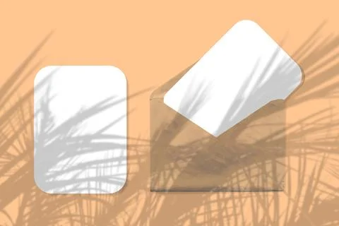 An envelope with two sheets of textured white paper on orange background. Mock Stock Illustration