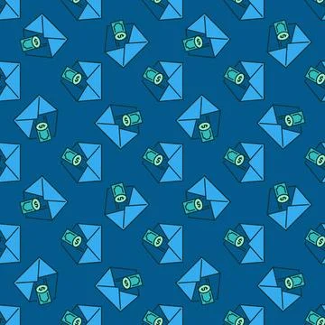 Envelope with USD Money vector colored seamless pattern 스톡 일러스트