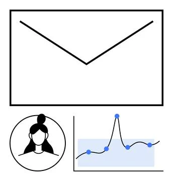 Envelope user profile and line graph. Ideal for communication, analytics, dig 스톡 일러스트