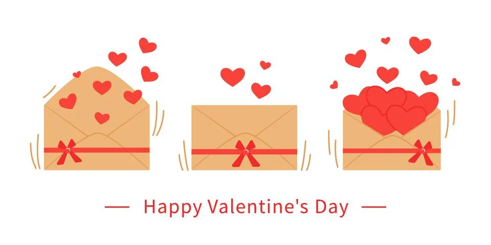 Envelope for Valentine's Day with hearts. Vector Stock Illustration