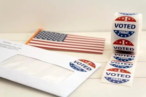 Envelope with voting ballot papers sent by mail for absentee vote in presiden Stock Photos
