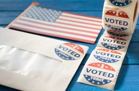 Envelope with voting ballot papers sent by mail for absentee vote in presiden Stock Photos