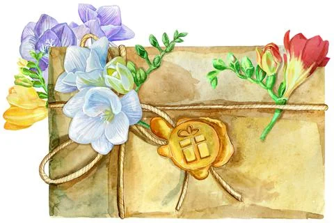 Envelope with a wax seal in the form of a gift freesia Illustrazione stock