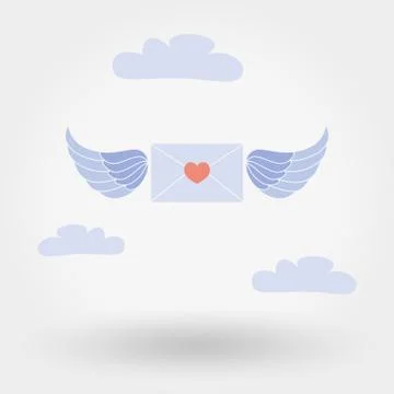 Envelope with wings and heart in the clouds Stock Illustration