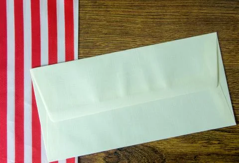 Envelope on wood table 스톡 사진