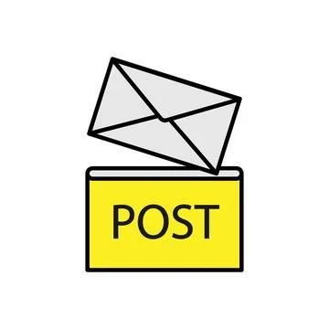Envelope in yellow post box icon, flat style. Vector Illustration. Stock Illustration