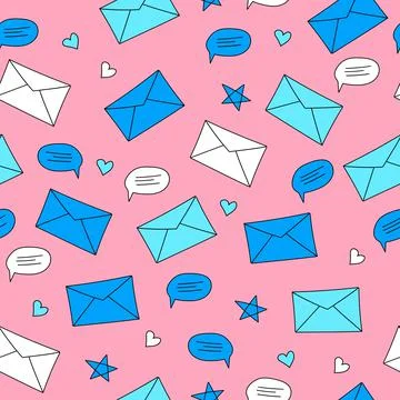 Envelopes and speech bubbles on a pink background. Seamless pattern Stock Illustration