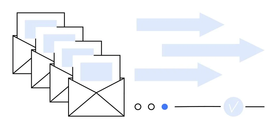 Envelopes with documents symbolize email communication, accompanied by arrows Stock Illustration
