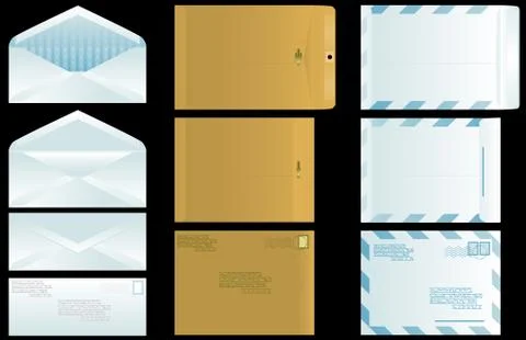 Envelopes isolated on black Illustrazione stock