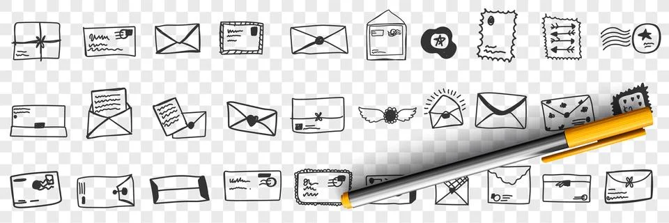 Envelopes with letters doodle set Illustration