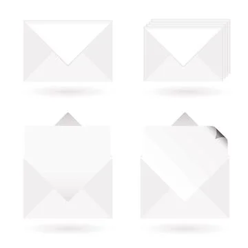 Envelopes open White envelopes with shadow with letter and page curl Copyr... Stock Photos