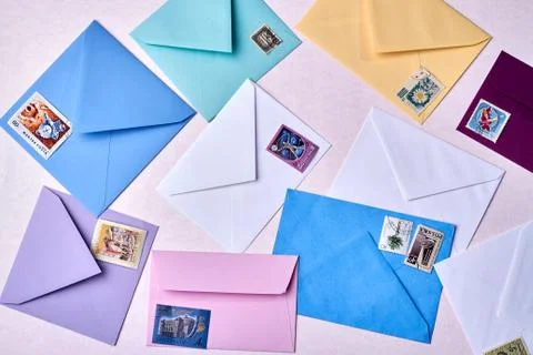 Envelopes with post stamps. Stock Photos