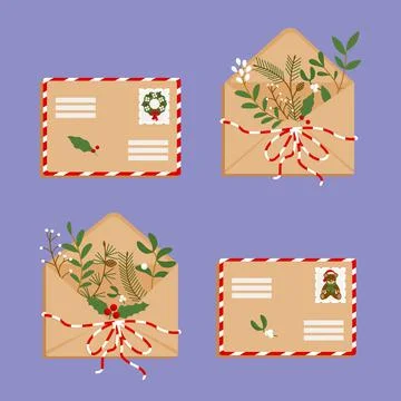 Envelopes with sprigs of greenery Stock Illustration