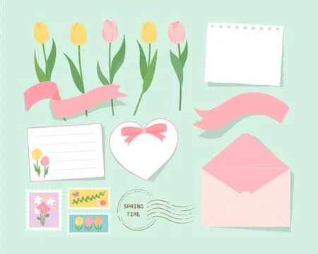 Envelopes with spring tulip set Stock Illustration