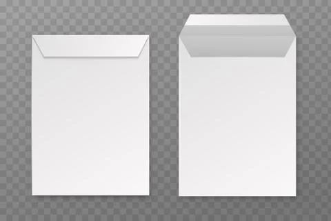 Envelopes. Vector blank A4 realistic envelope mockup, opened and closed empty Stock Illustration