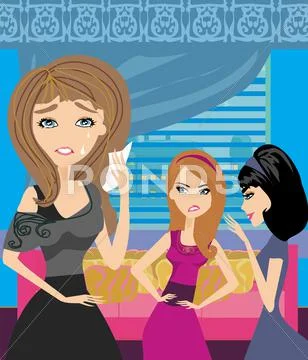 Envious two women gossip about their friend Stock Illustration