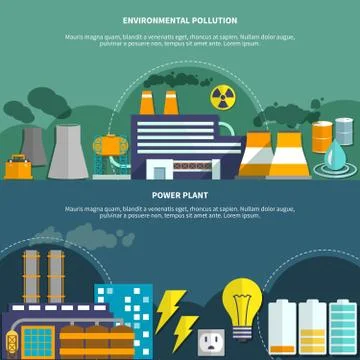 Environmemtal pollution and power plant banner Stock Illustration