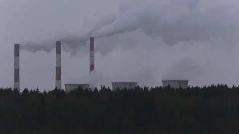 Environment carbon dioxide pollutions, toxic factories building fumes Stock Footage 154959564