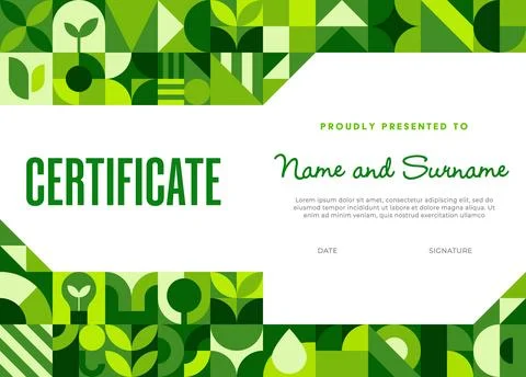 Environment certificate with green Bauhaus pattern Illustrazione stock