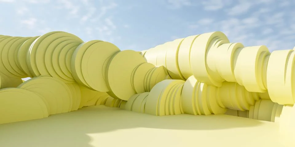 Environment with Close Up of Yellow Object With Sky in Background 3d render Stock Illustration