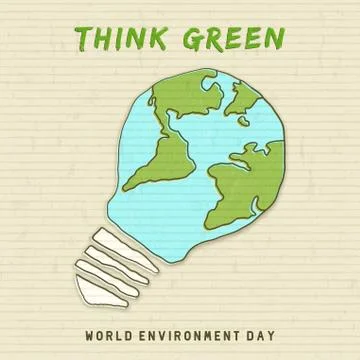 Environment Day card of earth map light bulb Stock Illustration