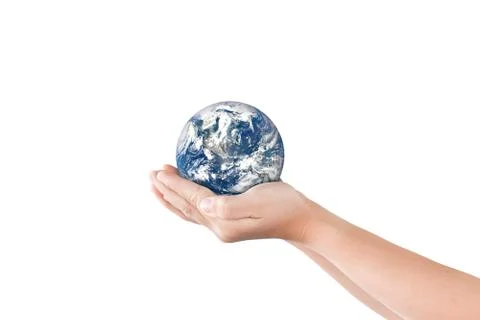 Environment day concept, Globe in hand isolated on white. Stock Photos