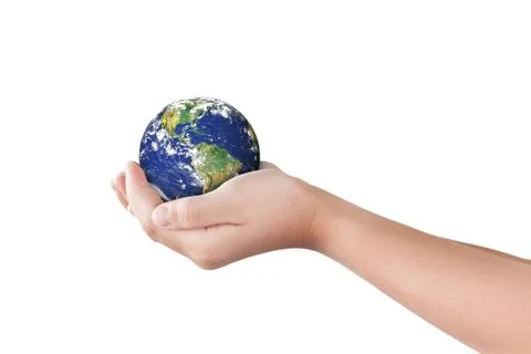 Environment day concept, Globe in hand isolated on white. Elements of this im Stockfoto's