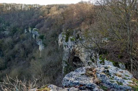 Environment with deep cliff of Demir Baba Teke, cult monument Stock Photos