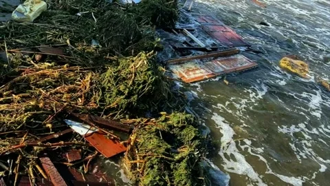 Environment disaster after explosion by Russians terrorist of the Kakhovka dam. Stock Footage 244510333