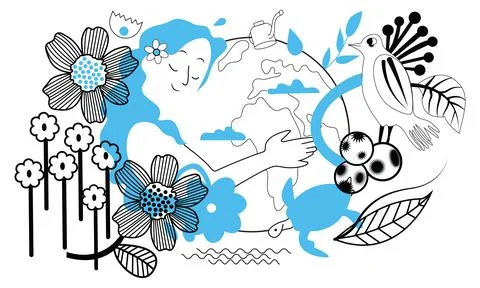 Environment ecology doodles background Illustrazione stock