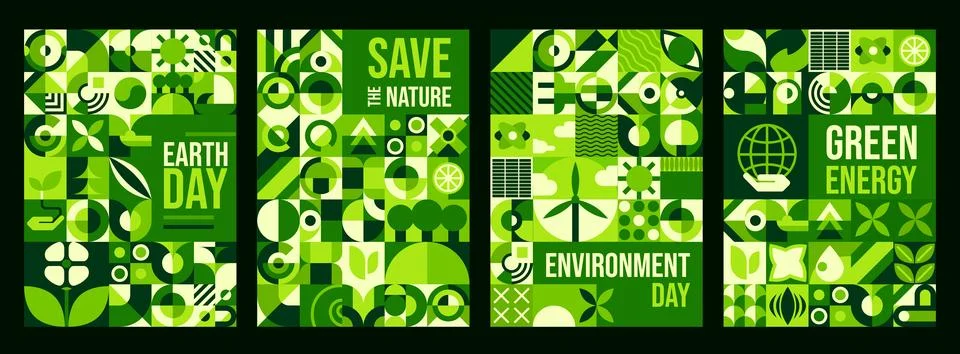 Environment ecology with geometric Bauhaus pattern イラスト素材