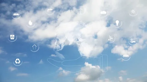 Environment ecology icon symbols on loop sky background Видео 332815637