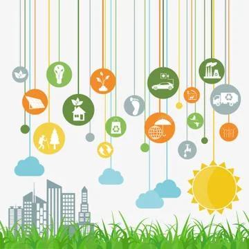 Environment, ecology infographic elements. Environmental risks, ecosystem. Te Stock Illustration