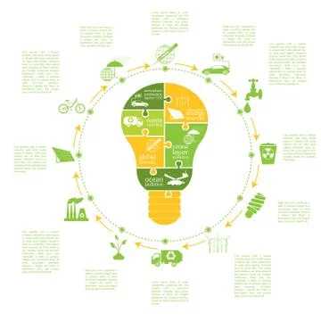 Environment, ecology infographic elements. Environmental risks, ecosystem. Te Illustrazione stock