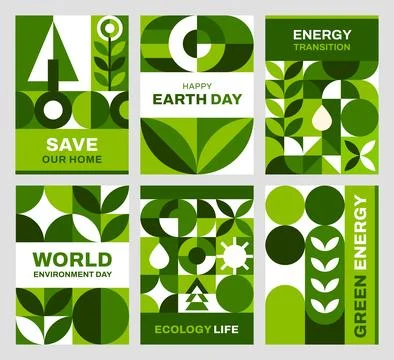 Environment ecology posters with geometric pattern Stock Illustration