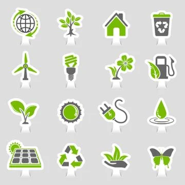 Environment Icons Sticker Set Stock Illustration