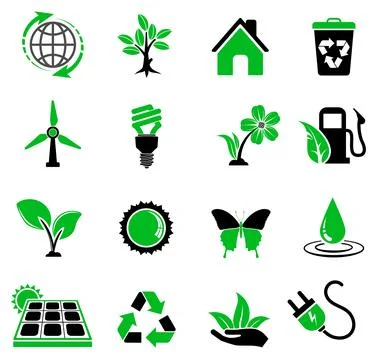 Environment Icons Sticker Set Illustrazione stock