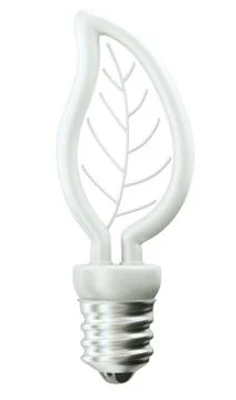 Environment: leaf or folium light bulb on white Stock Photos
