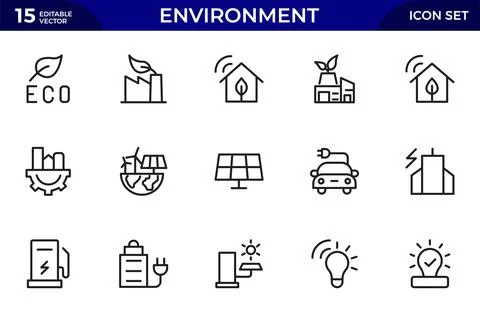 Environment line icon set. Containing recycling, plant, nature, eco, earth,.. Illustrazione stock