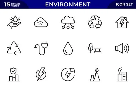 Environment line icon set. Containing recycling, plant, nature, eco, earth,.. Stock Illustration