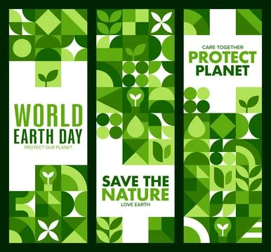 Environment or Earth Day geometric pattern banners イラスト素材
