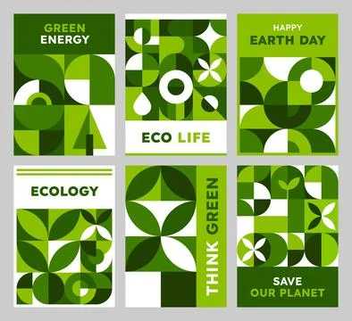 Environment posters with Bauhaus green pattern Illustrazione stock