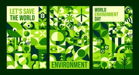 Environment posters with geometric Bauhaus pattern イラスト素材