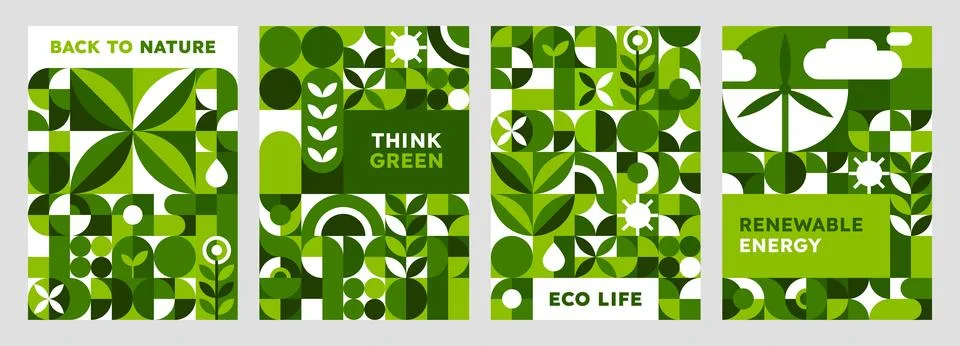 Environment posters with green Bauhaus pattern Illustrazione stock